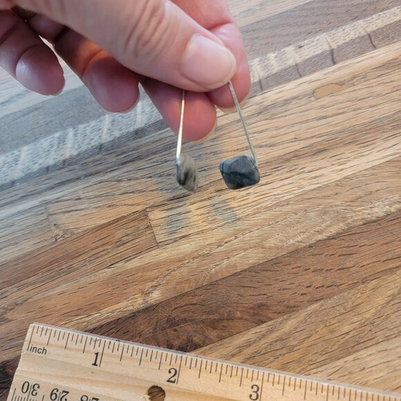 Boho Faux Floating Stone Gray w Silver Hook Earrings - Picture 8 of 11